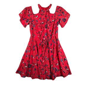 Shoshanna Dress Womens‎ 2 Red Floral Noriega Cold Shoulder 100% Silk Colorful